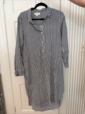Velvet Black and White Vertical Stripe Long Sleeve Shirt Dress